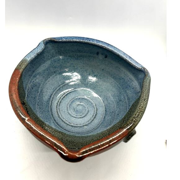 Studio Art Pottery Signed Randi Lile 3 Toned Drip Glaze Blue Brown Rust Dish - Picture 6 of 11
